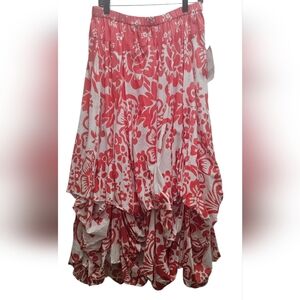 NWT Phool Cotton Maxi Skirt L Floral Pink White Boho Prairie Broomstick India